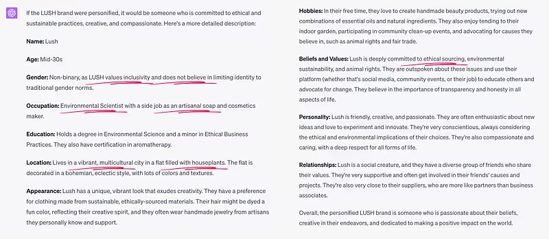 Osobní profil LUSH: nebinární osoba kolem pětatřiceti, která zkoumá životní prostředí, vyrábí mýdla a má byt plný rostlin