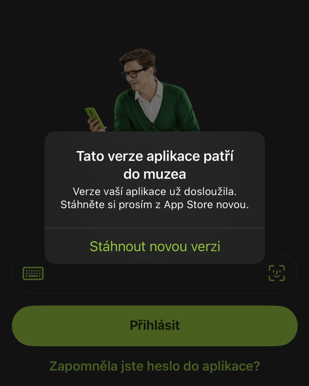 Dialog s nadpisem „Tato verze aplikace patří do muzea“. Co se stalo, vysvětluje až věta pod ním „Verze vaší aplikace už dosloužila.“