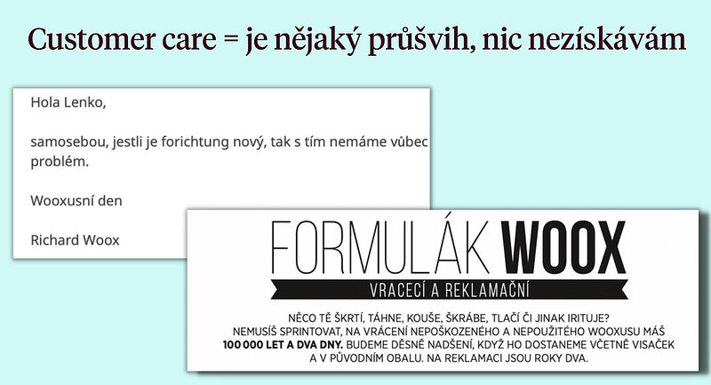 Odpověď zákaznické péče WOOX „Hola Lenko, samosebou…“ a vracecí formulář se lhůtou „100 000 let a dva dny“ ve stejném hravém tónu
